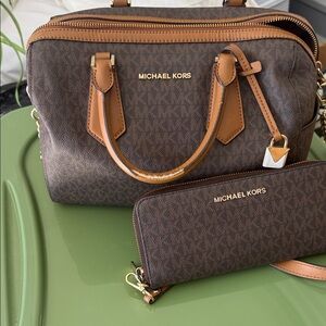 Michael Kors Dark Brown and Tan Satchel Set